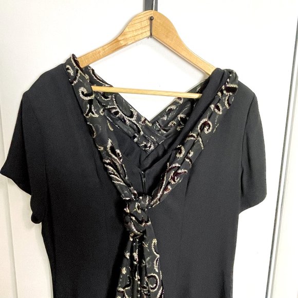 Incite black party dress with scarf down the back - 1980s vintage - size large - Picture 5 of 8